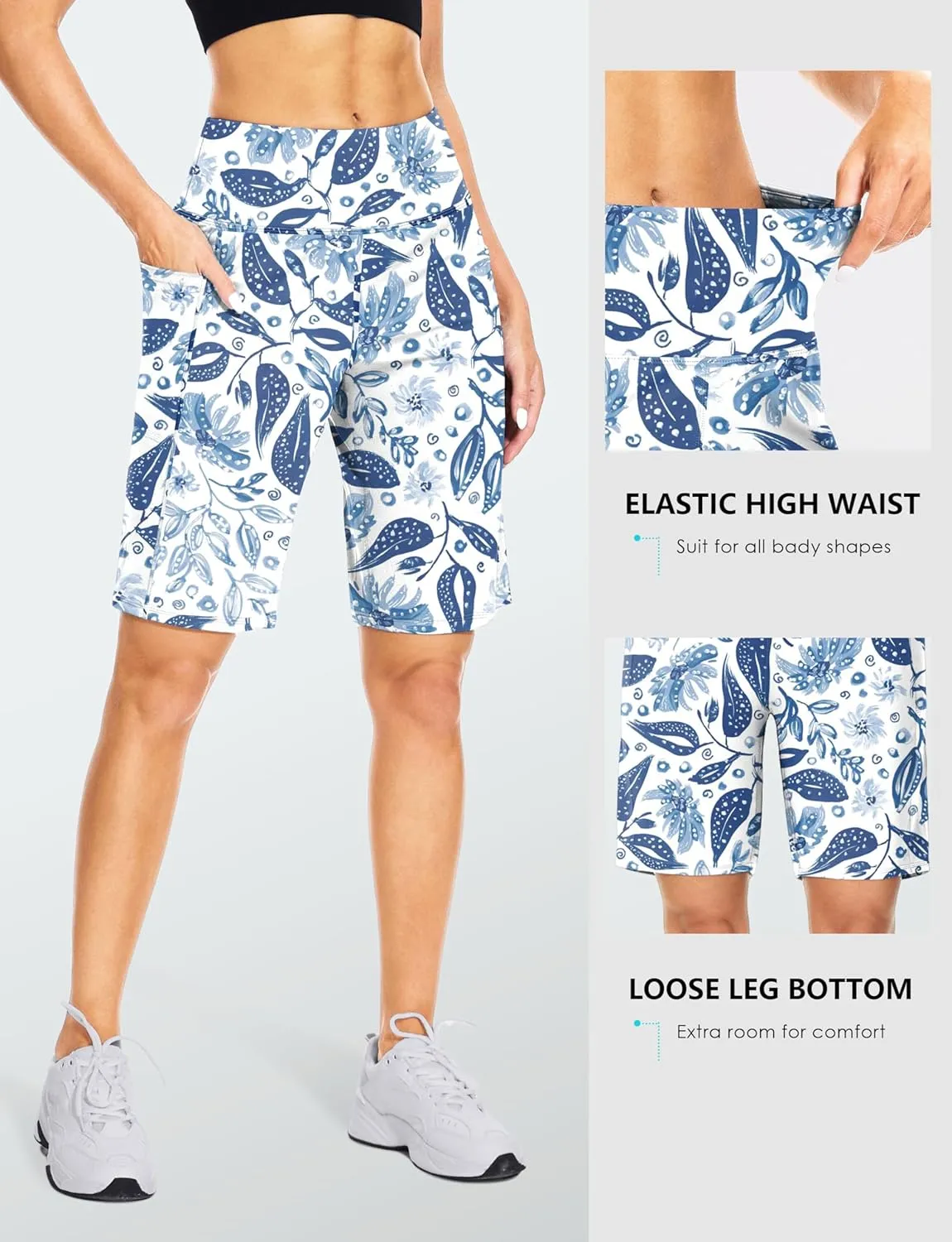 Blouty Women's 9" Bermuda Long Shorts with Pockets High Waisted Knee Length Shorts for Women Workout Athletic Casual