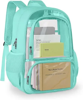 Clear Backpack, Fabric & PVC Transparent Backpack with Reinforced Strap for Women Men, Heavy Duty Transparent Bookbag, Large Capacity Clear bag, Travel, Security, Green