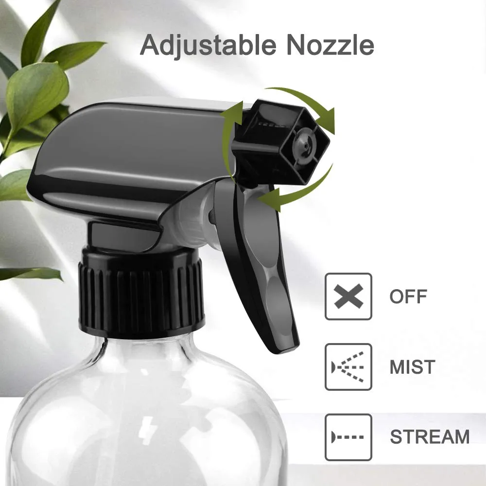Glass Spray Bottles, 16oz Clear Glass Spray Bottles with Labels & Adjustable Nozzle, Reusable Containers for Cleaning, BBQ, Food, Plants, Alcohol, Essential Oils(3 Pack)