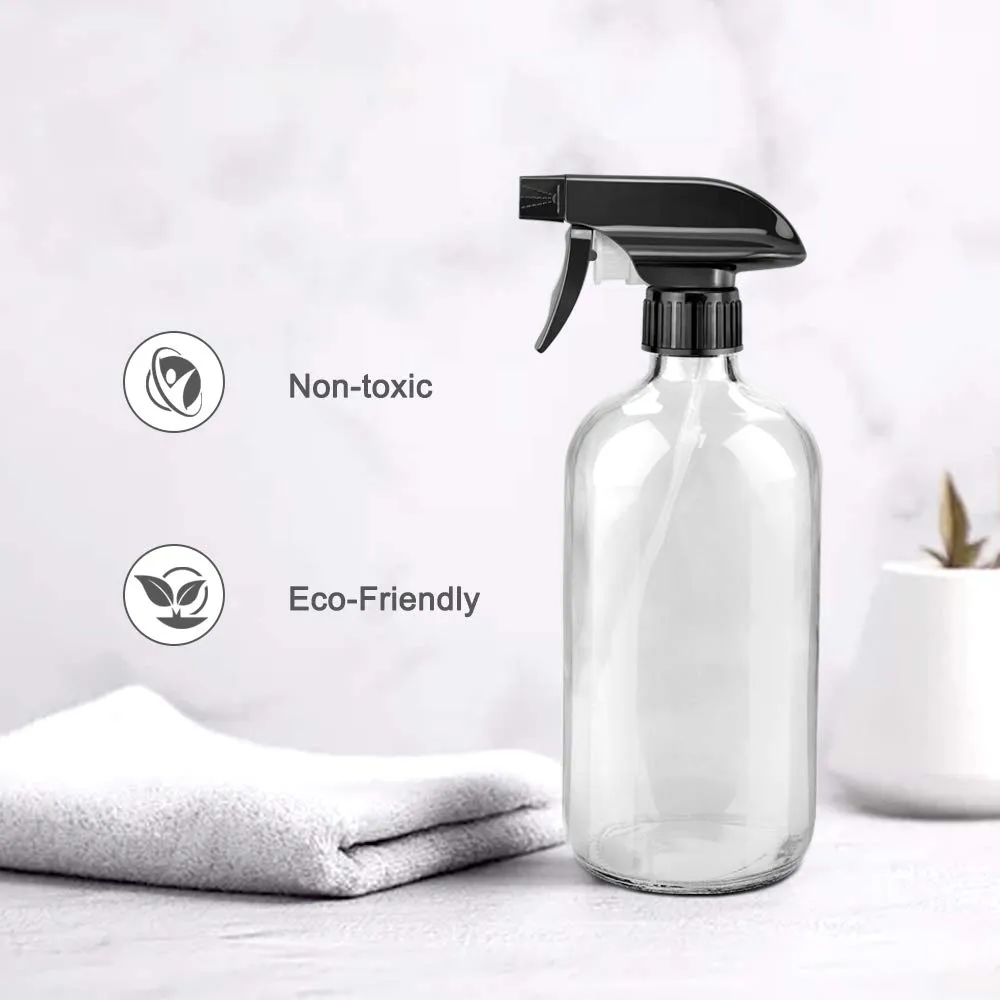 Glass Spray Bottles, 16oz Clear Glass Spray Bottles with Labels & Adjustable Nozzle, Reusable Containers for Cleaning, BBQ, Food, Plants, Alcohol, Essential Oils(3 Pack)