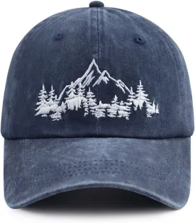 Mountain Trees Hat for Men Women, Funny Adjustable Cotton Embroidered Camping Hiking Explore Outdoor Baseball Cap