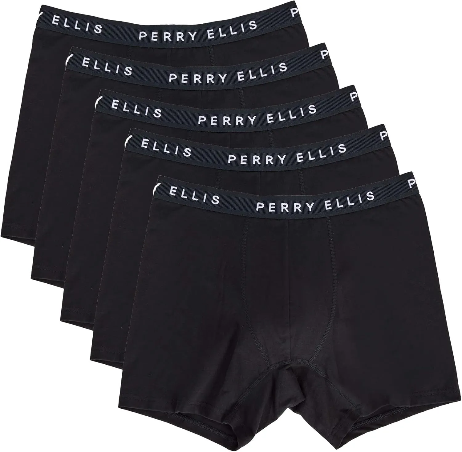 Perry Ellis Men's Cotton Stretch Boxer Briefs, Tagless, No Roll Waistband, 5 Pack