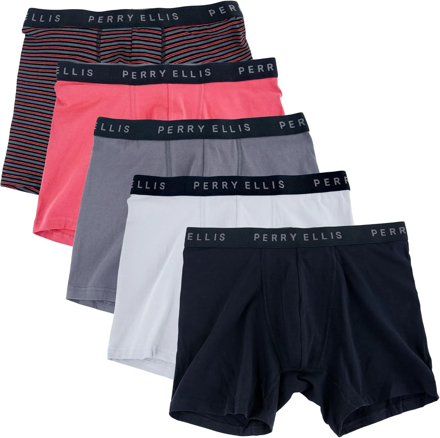 Perry Ellis Men's Cotton Stretch Boxer Briefs, Tagless, No Roll Waistband, 5 Pack