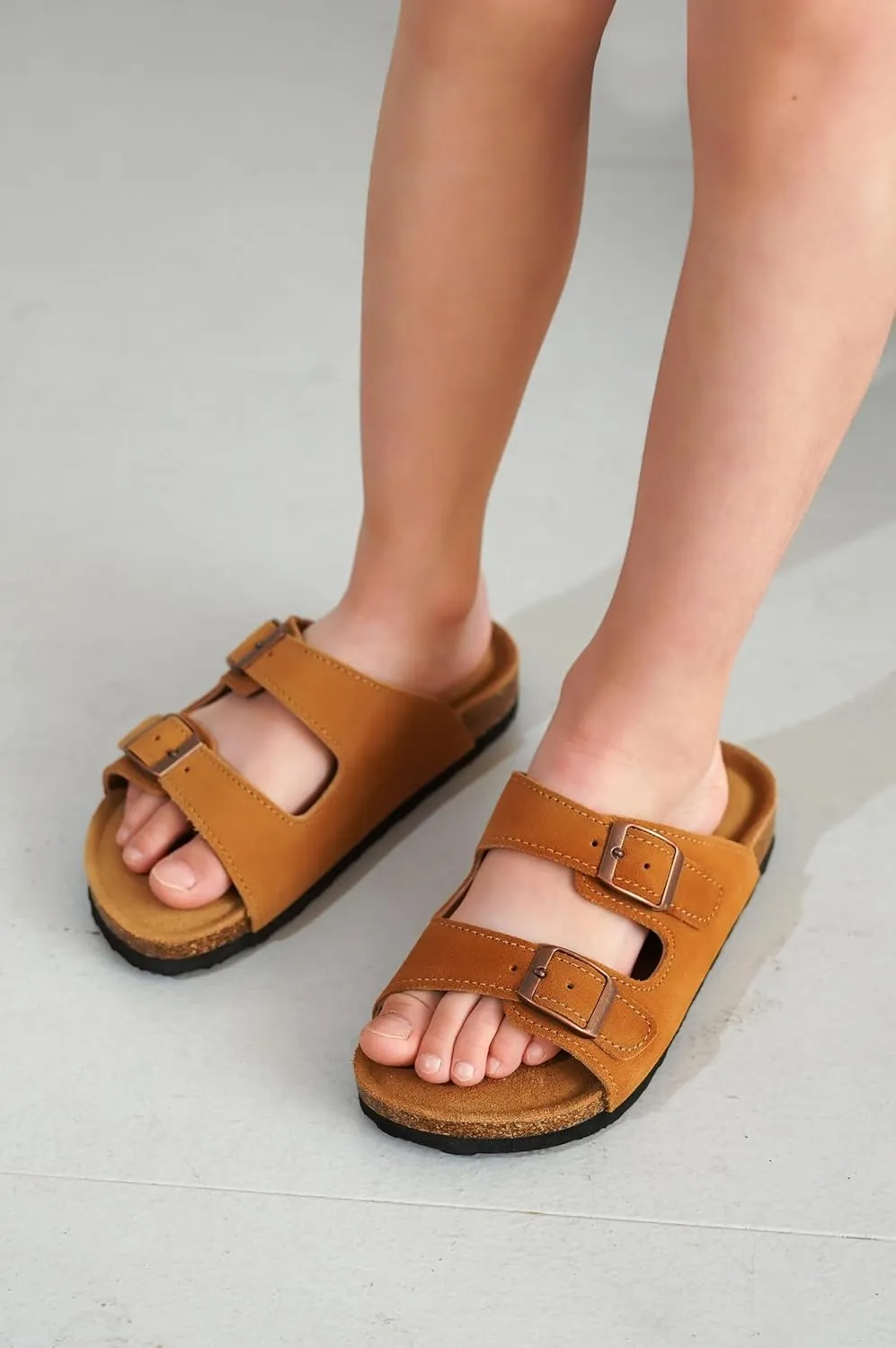 Project Cloud Genuine Leather Slides For Kids - Natural Cork Footbed Summer Sandals Beach Slide Sandals for Girls & Boys - Non-Slip Boys & Girls Sandals (Little Venita)