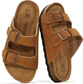 Project Cloud Genuine Leather Slides For Kids - Natural Cork Footbed Summer Sandals Beach Slide Sandals for Girls & Boys - Non-Slip Boys & Girls Sandals (Little Venita)