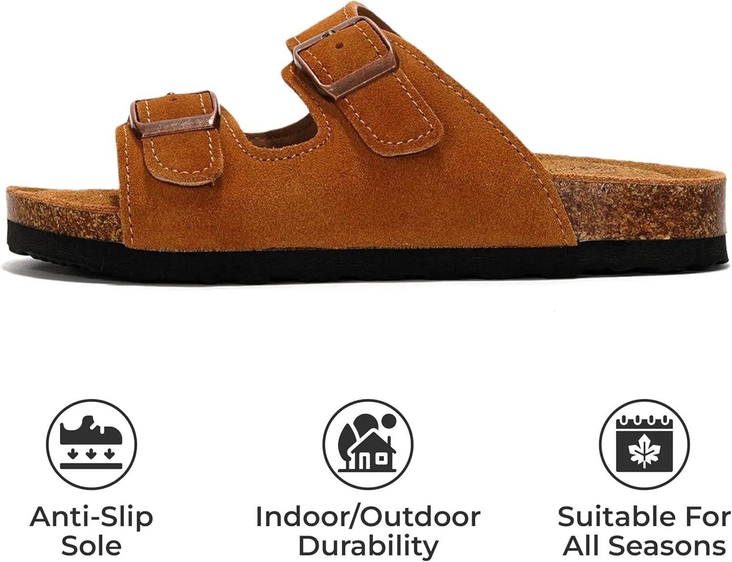 Project Cloud Genuine Leather Slides For Kids - Natural Cork Footbed Summer Sandals Beach Slide Sandals for Girls & Boys - Non-Slip Boys & Girls Sandals (Little Venita)