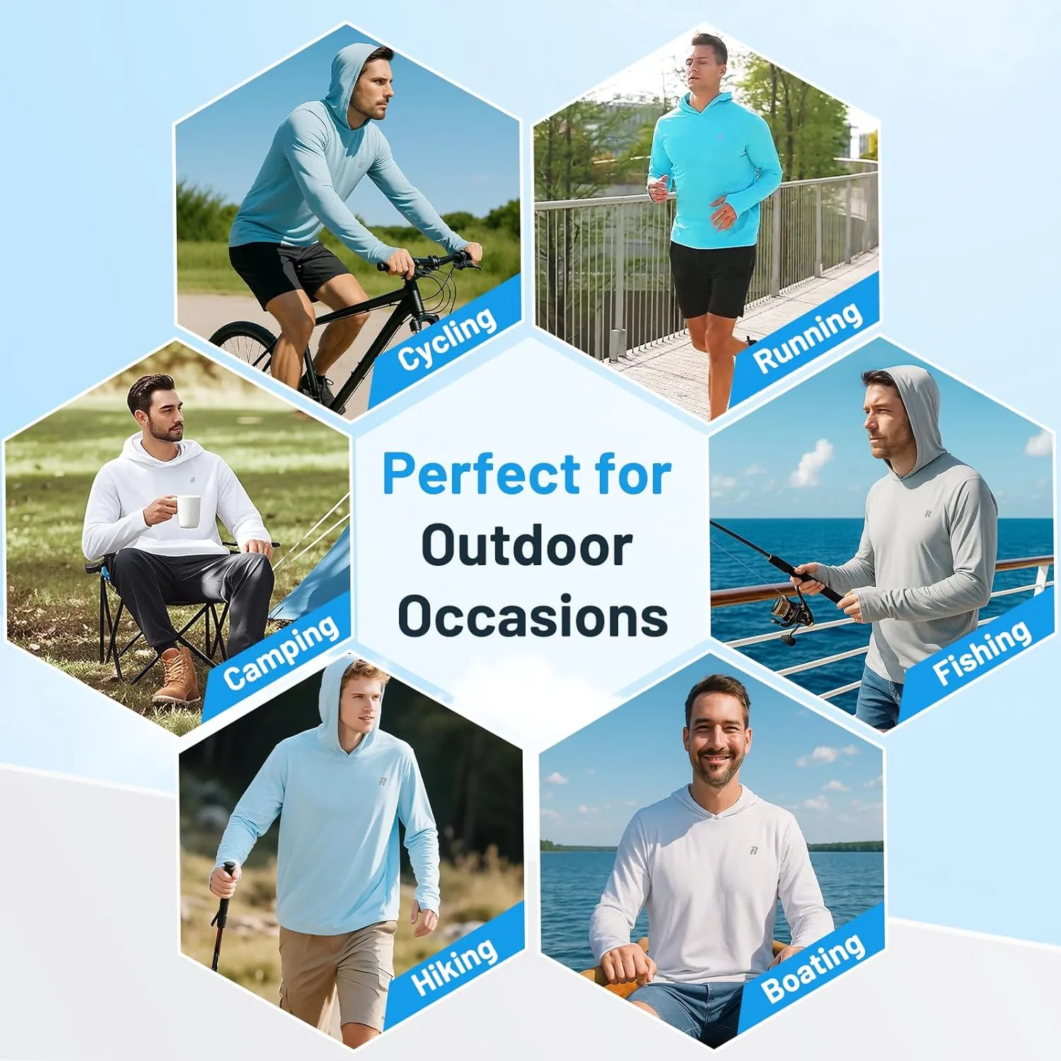 Runhit UPF 50  Fishing Shirts for Men Long Sleeve Sun Protection Hoodie Lightweight Outdoor Workout Hiking Running Rash Guard