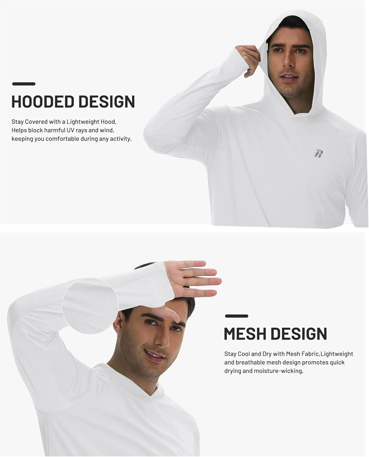 Runhit UPF 50  Fishing Shirts for Men Long Sleeve Sun Protection Hoodie Lightweight Outdoor Workout Hiking Running Rash Guard