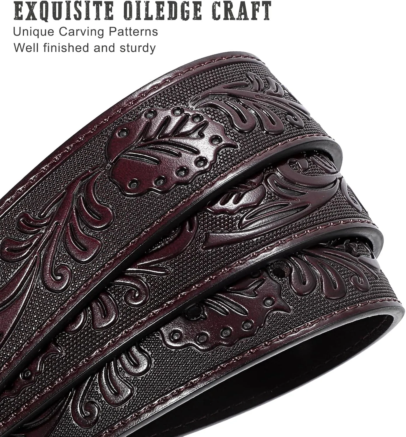 SANSTHS Cowboy Belts for Men Women Western Buckle Belt Cowboy Cowgirl Embossed Leather Belt for Jeans Christmas Gifts Belt
