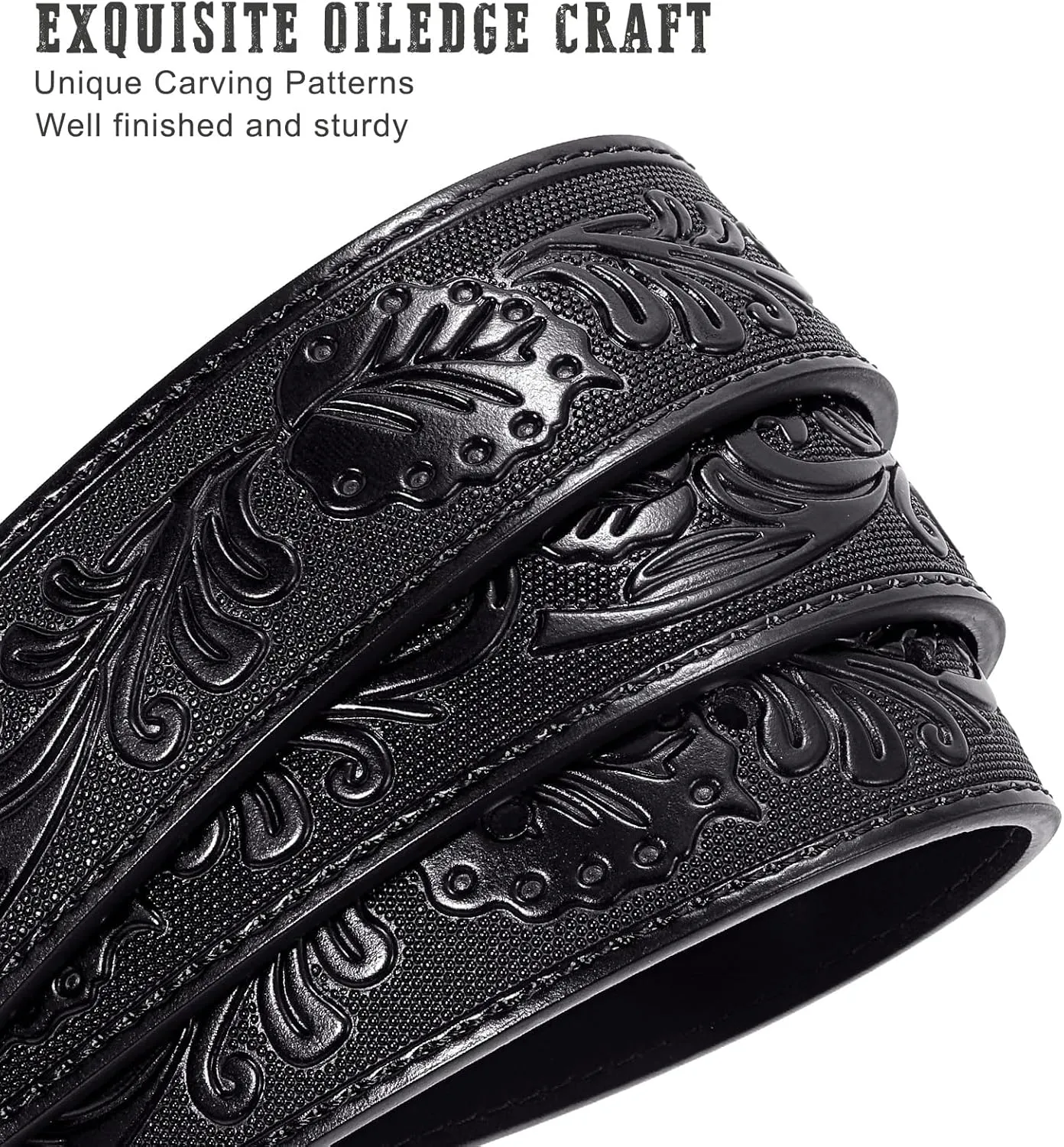SANSTHS Cowboy Belts for Men Women Western Buckle Belt Cowboy Cowgirl Embossed Leather Belt for Jeans Christmas Gifts Belt
