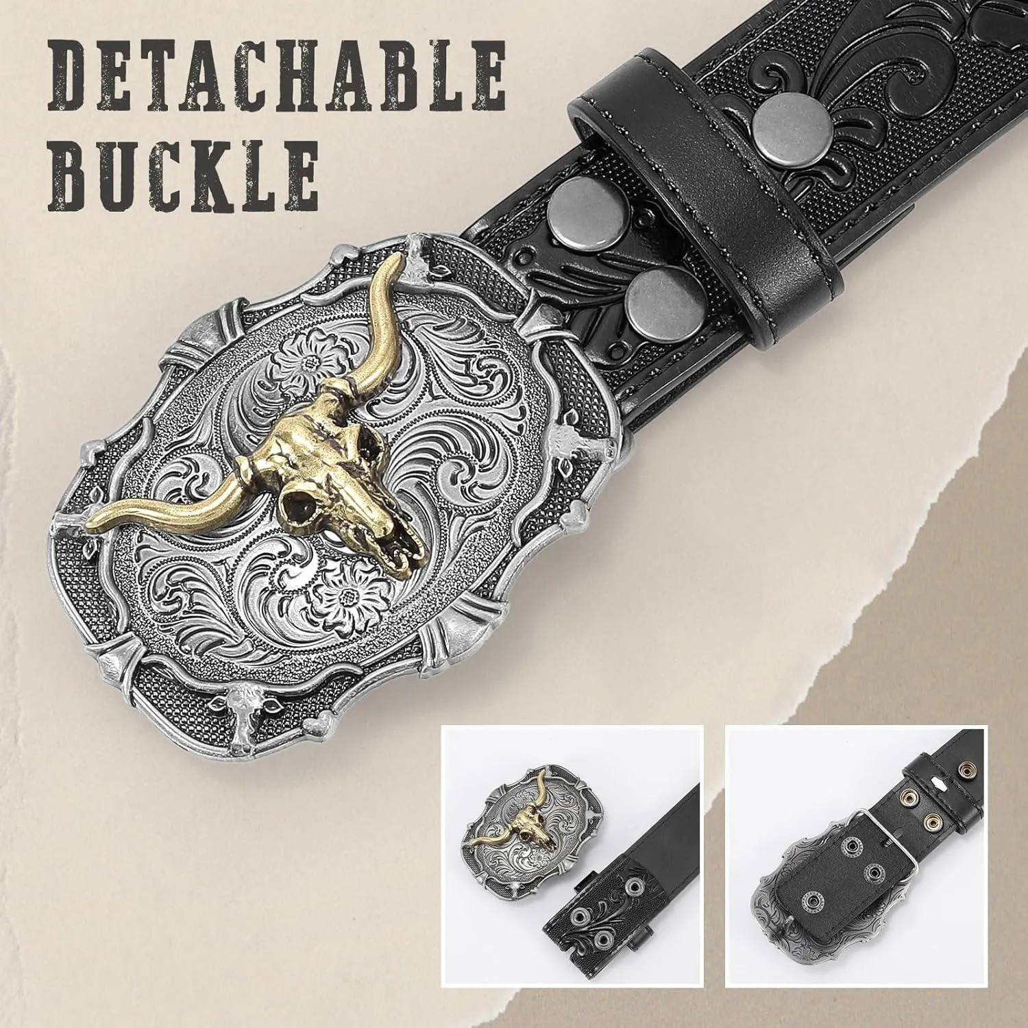 SANSTHS Cowboy Belts for Men Women Western Buckle Belt Cowboy Cowgirl Embossed Leather Belt for Jeans Christmas Gifts Belt