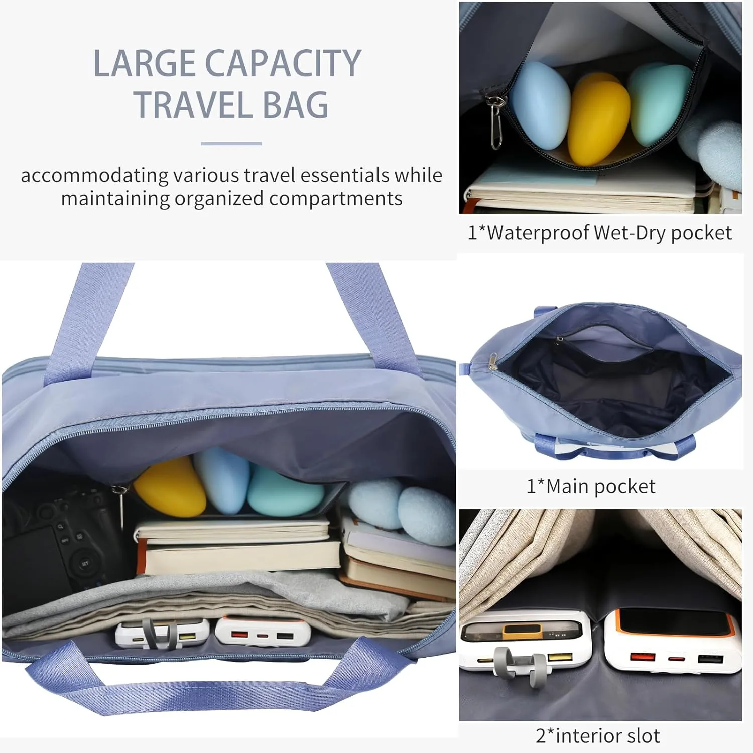 VOOWO Rolling Duffle Bag with Wheels, Expandable Foldable Duffle Bag for Travel, Rolling Under Seat Luggage Carry on Duffel Bags, Wheeled Travel Duffel Weekend Bags, Capacity 18L to 44L (Blue)