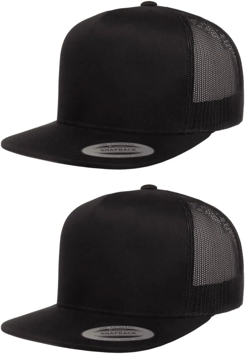 Yupoong 5-Panel YP Classic Trucker Cap | High Profile Flat Visor Snapback | OSFM | Bulk Packs Available